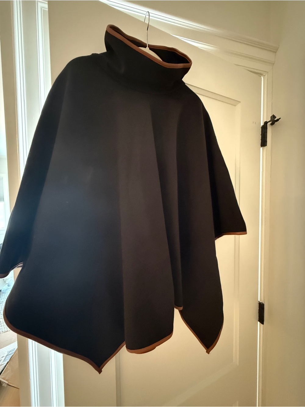 Tuckernuck Black Poncho with Brown faux leather Trim